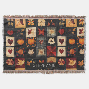 Denim Folk Art Quilt Muster Rustikales Herbstpfl Decke