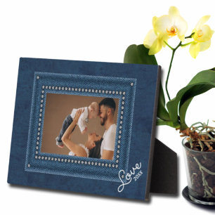 Denim Frameless Family Foto Easel Back Fotoplatte
