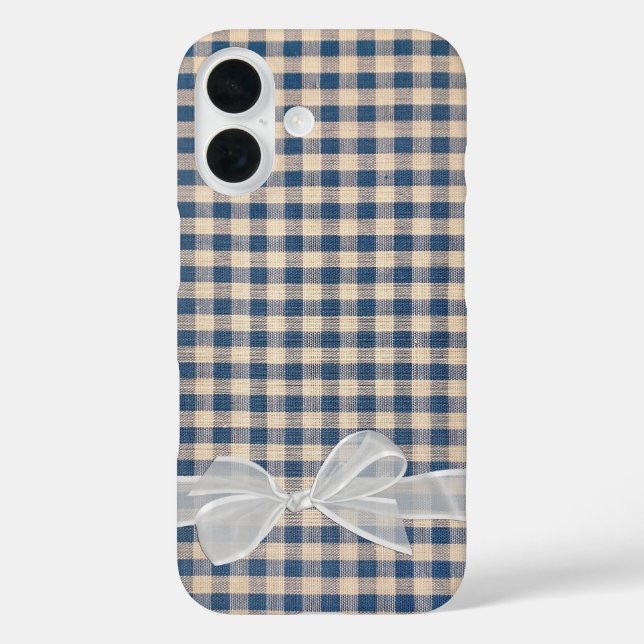 Denim Gingham mit weißem Bow Case-Mate iPhone Hülle (Rückseite)