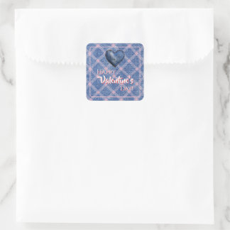 Denim Heart Valentine's Day Décor Plaid Quadratischer Aufkleber