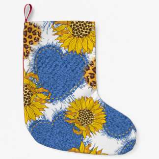 Denim Hearts Leopard Sunflowers Muster Kleiner Weihnachtsstrumpf