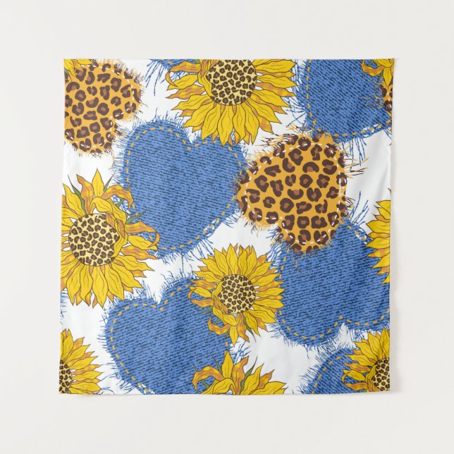 Denim Herzen aus Stoff mit abgerissenen Kanten und Wandteppich (Vorderseite)