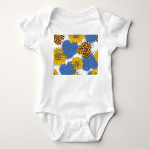 Denim-Herzen Leoparden-Sonnenblumen-Muster Baby Strampler