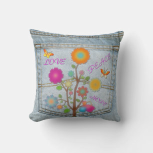 Denim-Hintertaschen-Blumen-Friede-Liebe-Hoffnung-K Kissen