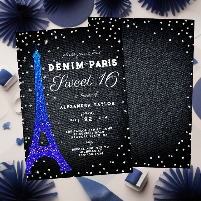 Denim in Paris Glitzer Minimalistisch Rustikale Sü Einladung (Von Creator hochgeladen)
