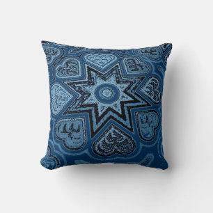 Denim-Inspiriert Blue Folk Art Hearts Throw Kissen