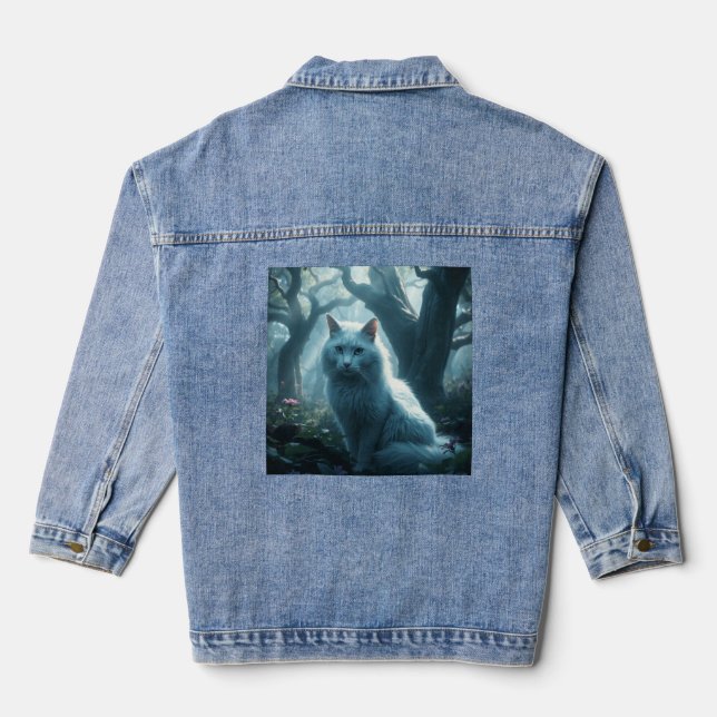 Denim Jacket weiße Katze auf der Rückseite Jeansjacke (Rückseite)