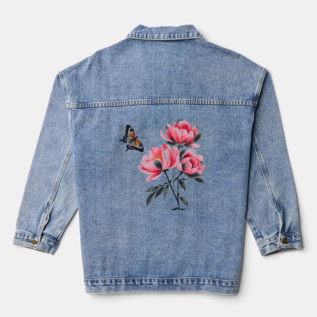 Denim, Jean Jacket, Pink Peony, Butterfly Jeansjacke (Rückseite)