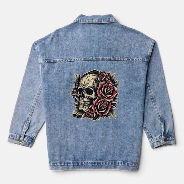 Denim, Jean Jacket - Skull und Rose Jeansjacke (Rückseite)