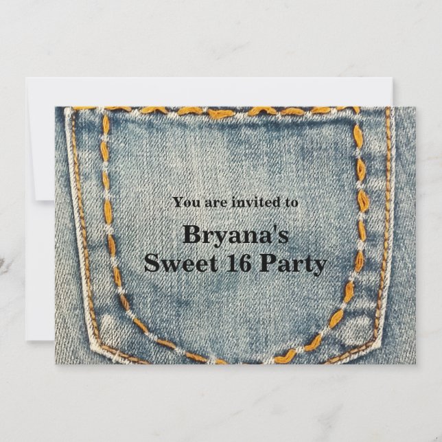 Denim Jean Stitched Pocket Birthday Party Einladung (Vorderseite)
