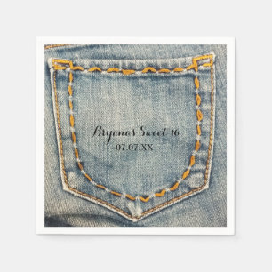 Denim Jean Stitched Pocket Birthday Party Napkins Serviette