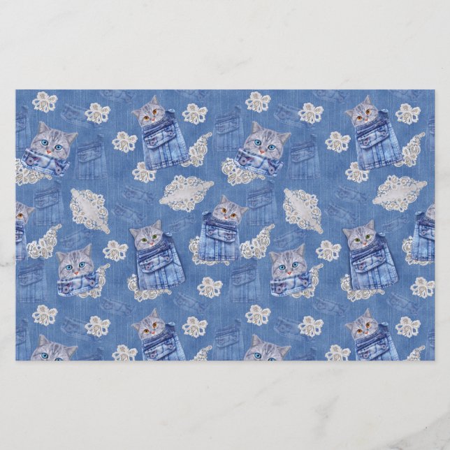 Denim Jean-Taschen, Kätzchen und Spitzen (Vorderseite)