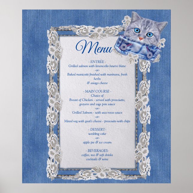 Denim Jean-Taschen, Kätzchen und Spitzen Poster (Vorne)