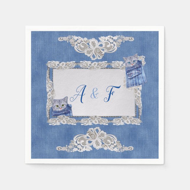 Denim Jean-Taschen, Kätzchen und Spitzen Serviette (Vorderseite)