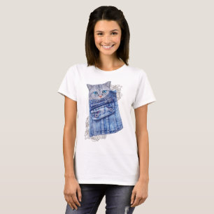 Denim Jean-Taschen, Kätzchen und Spitzen T-Shirt