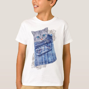 Denim Jean-Taschen, Kätzchen und Spitzen T-Shirt