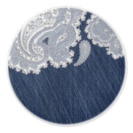 Denim Jean & White Lace Elegante Country Western Keramikknauf