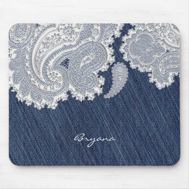 Denim Jean & White Lace Elegante Mouse Pad Mousepad (Vorne)