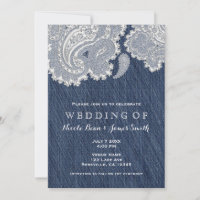 Denim Jean & White Lace Hochzeitseinladungen
