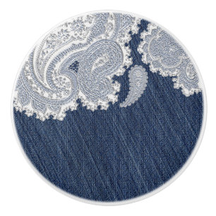 Denim Jean & White Spitze Elegant Country Western Keramikknauf
