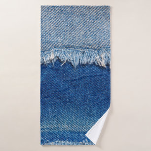Denim Jeans Hintergrund. Denim-Rippstoff mit b Badehandtuch