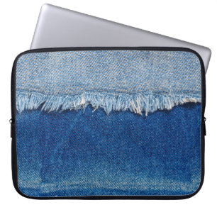 Denim Jeans Hintergrund. Denim-Rippstoff mit b Laptopschutzhülle