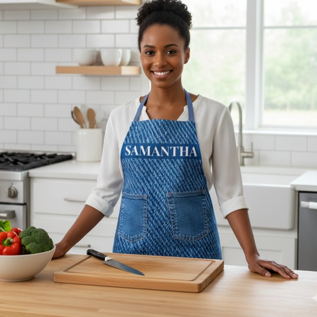 Denim Jeans Look Pockets Monogram Schürze (Von Creator hochgeladen)