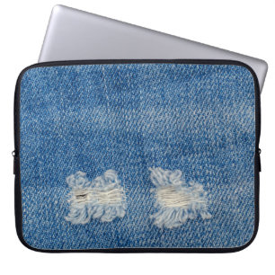 Denim Jeans Nah-up Textur gerissen. Laptopschutzhülle