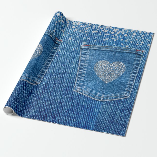Denim Jeans Pocket Rustic Country Western Diamonds Geschenkpapier (Ungerollt)