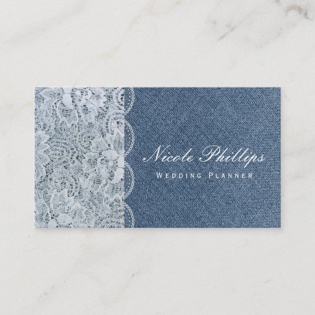 Denim & Lace Chic Elegante Business Card Visitenkarte (Vorderseite)