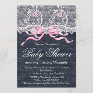 Denim Lace Diamond Bow Babydusche Einladung