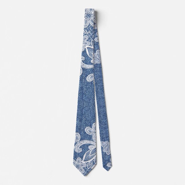 Denim Lace Floral Fashion Krawatte (Vorderseite)