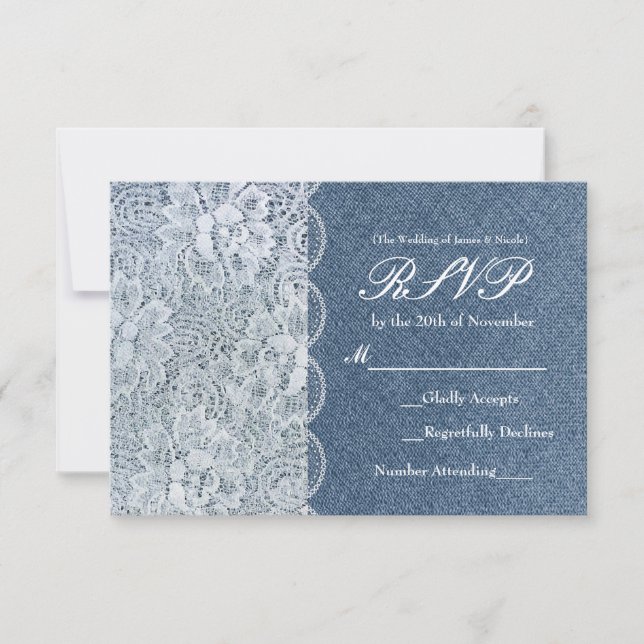 Denim & Lace Rustic Romance Wedding RSVP Card (Vorderseite)