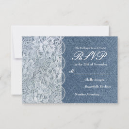 Denim & Lace Rustic Romance Wedding RSVP Card Karte