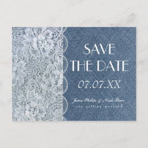 Denim & Lace Rustikale Save The Date Hochzeitspost Ankündigungspostkarte