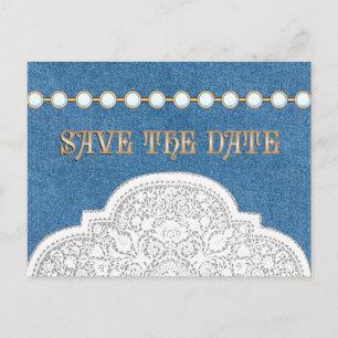 Denim Lace Save the Date POSTCARDS Ankündigungspostkarte