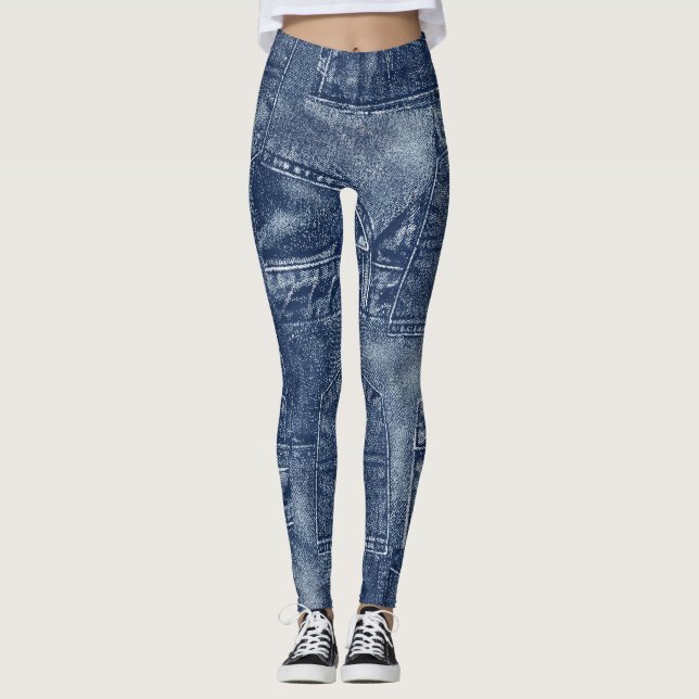 Denim Material in einem Patchwork-Taschenmuster. Leggings (Vorderseite)