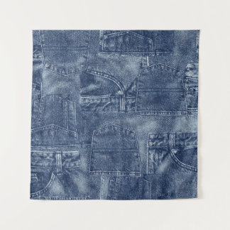 Denim Material in einem Patchwork-Taschenmuster. Wandteppich