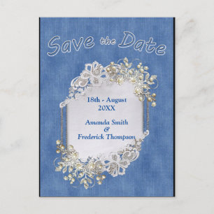 Denim mit Cream Blume Lace and Pearls Ankündigungspostkarte