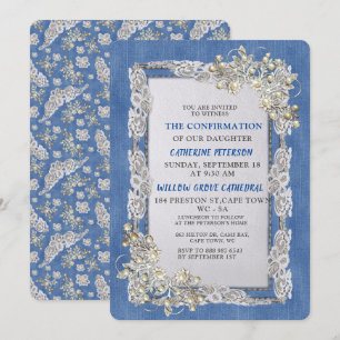 Denim mit Cream Blume Lace and Pearls Einladung