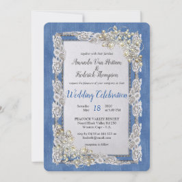 Denim mit Cream Blume Lace and Pearls Einladung