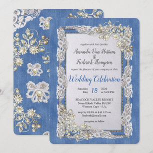 Denim mit Cream Blume Lace and Pearls Einladung