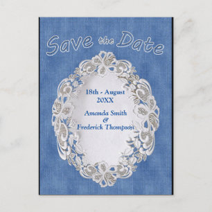 Denim mit Cream Blume Lace Ankündigungspostkarte