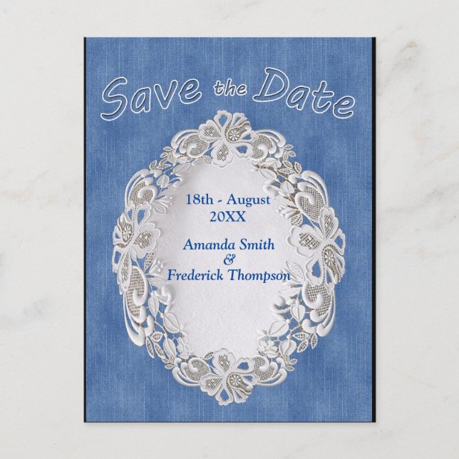 Denim mit Cream Blume Lace Ankündigungspostkarte (Vorderseite)