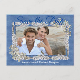 Denim mit Cream Blume Lace Ankündigungspostkarte