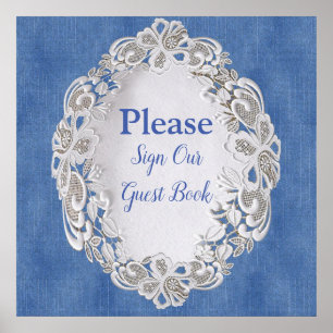 Denim mit Cream Blume Lace Poster