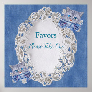 Denim mit Cream Blume Lace und Kittens Poster