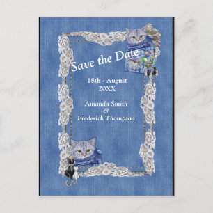 Denim mit Cream Blume Lace und Kostümschmuck Ankündigungspostkarte