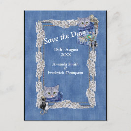 Denim mit Cream Blume Lace und Kostümschmuck Ankündigungspostkarte