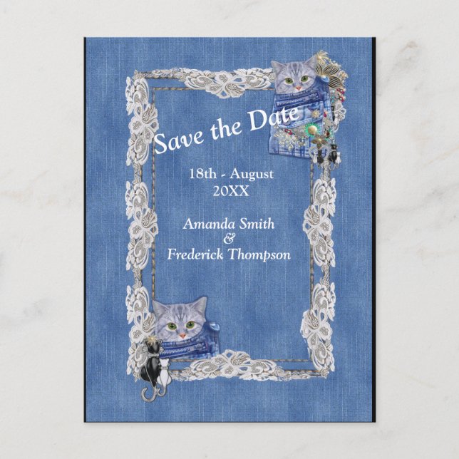 Denim mit Cream Blume Lace und Kostümschmuck Ankündigungspostkarte (Vorderseite)